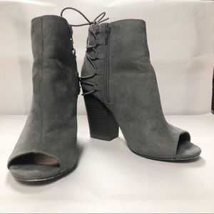 Shoe Dazzle Allie Gray Suede Peep Toe Bootie